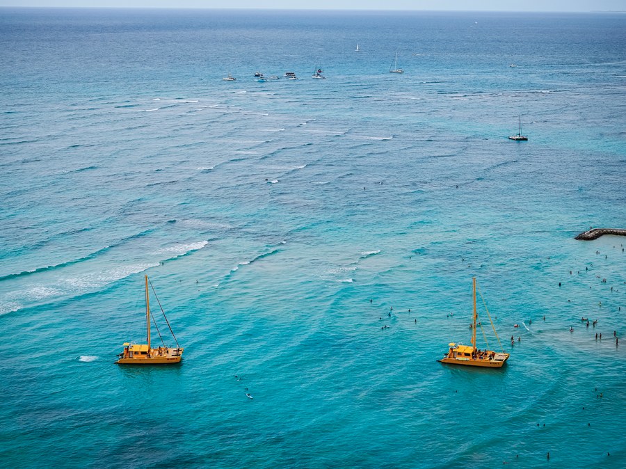 Turquoise sea, two boats