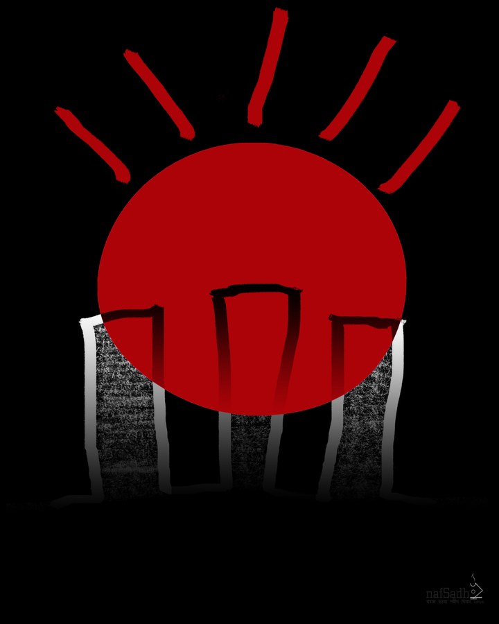 Red sun, white pillars